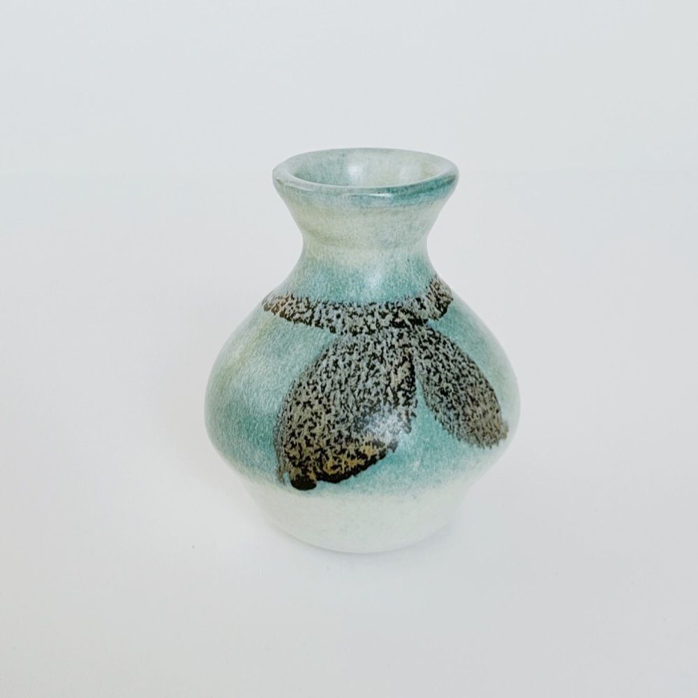 Small Vintage Sea Foam Grey Turquoise Fat Lava Ceramic Teardrop Vase​​ - Picture 2 of 8
